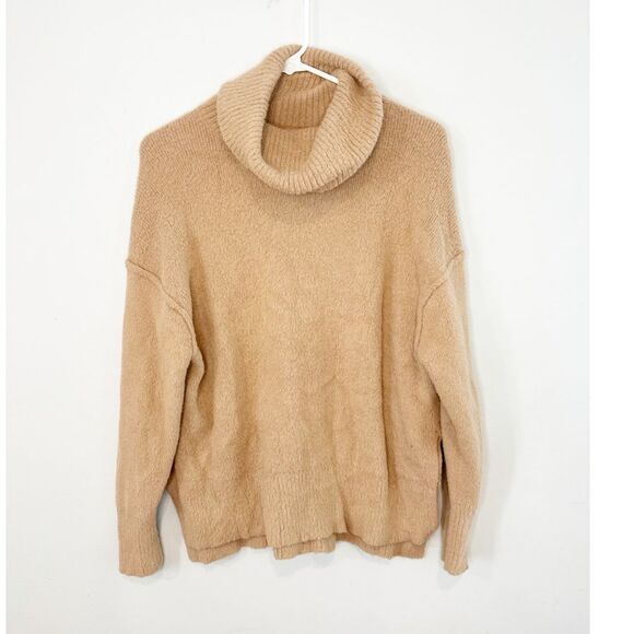 Aerie fuzzy turtleneck pullover sweater tan - Picture 1 of 3